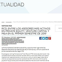 RCD, entre los asesores ms activos en private equity, venture capital y M&A en el primer semestre de 2019